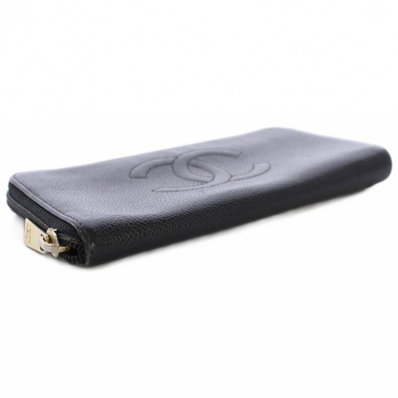 Chanel Wallet Coin Purse Zip Around Caviar Leather CC Logo