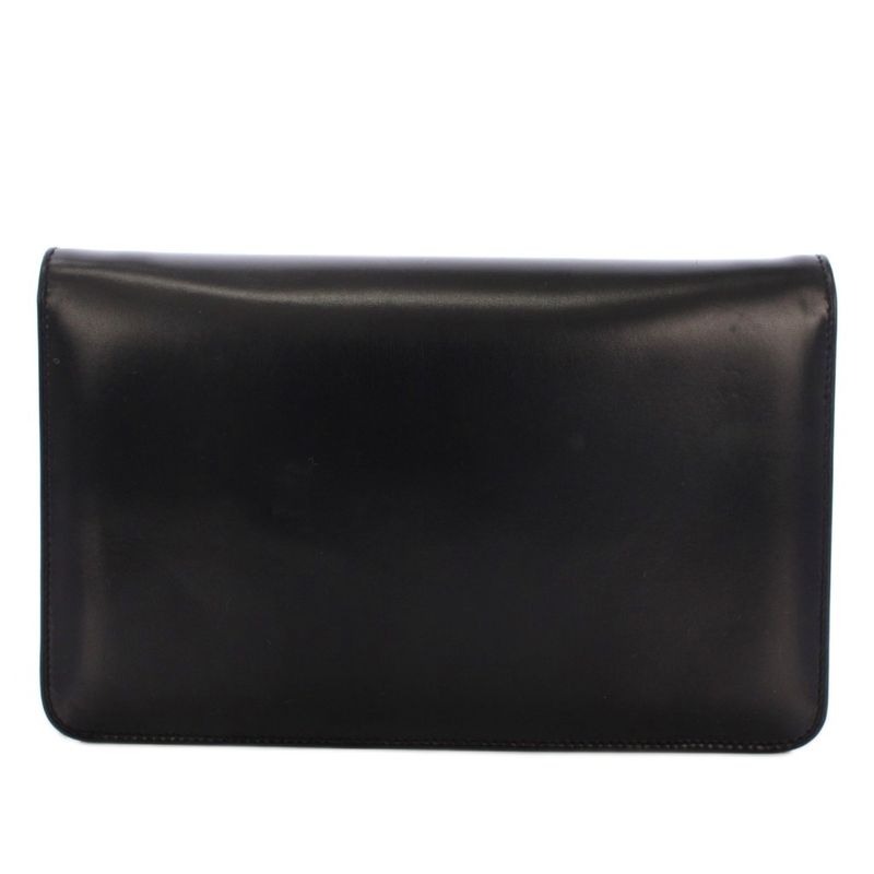 Celine Vintage Triomphe Chain Shoulder Bag Leather Black Gold Yt Oh