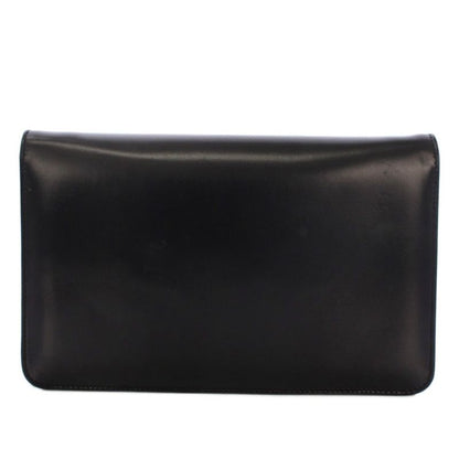 Celine Vintage Triomphe Chain Shoulder Bag Leather Black Gold Yt Oh