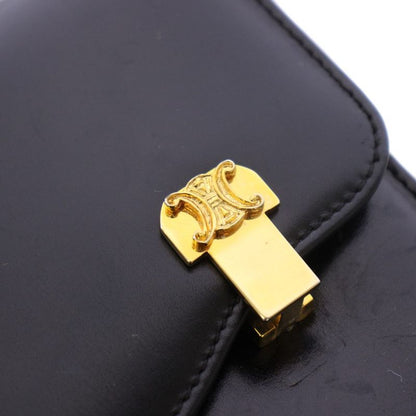 Celine Vintage Triomphe Chain Shoulder Bag Leather Black Gold Yt Oh