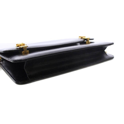 Celine Vintage Triomphe Chain Shoulder Bag Leather Black Gold Yt Oh