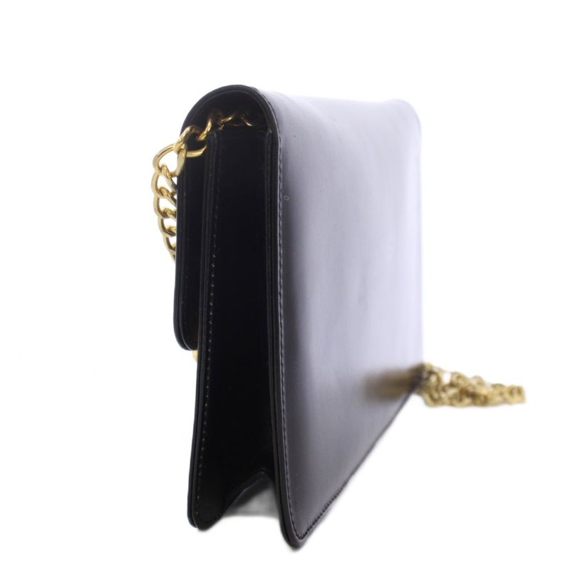 Celine Vintage Triomphe Chain Shoulder Bag Leather Black Gold Yt Oh