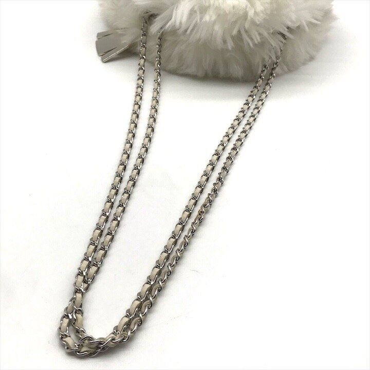 Chanel CC Logo Chain Shoulder Bag Crossbody White Silver