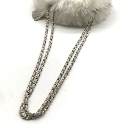 Chanel CC Logo Chain Shoulder Bag Crossbody White Silver