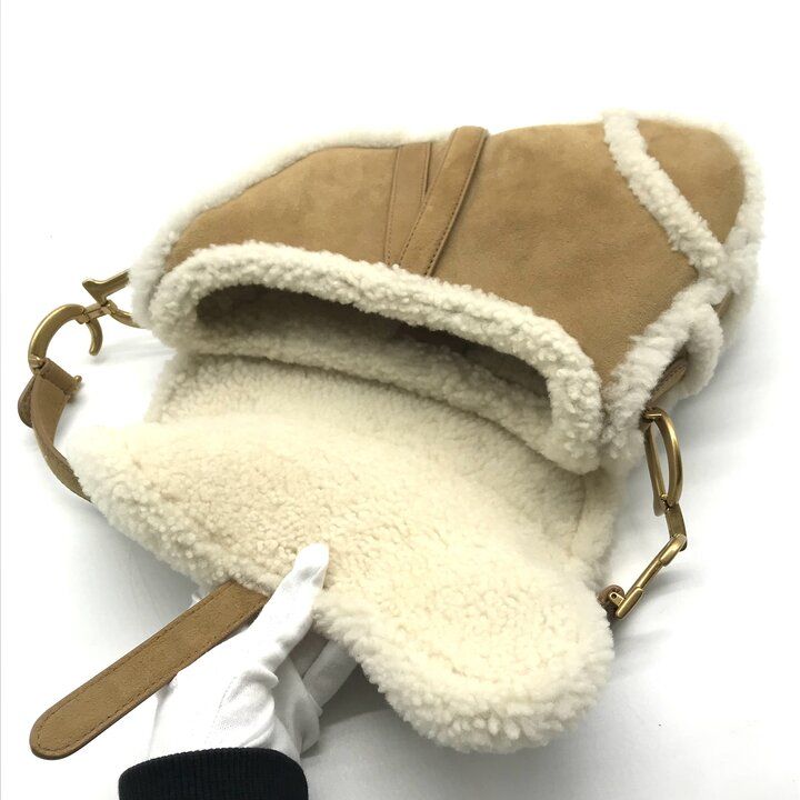 Dior Saddle Mouton Shoulder Bag Beige