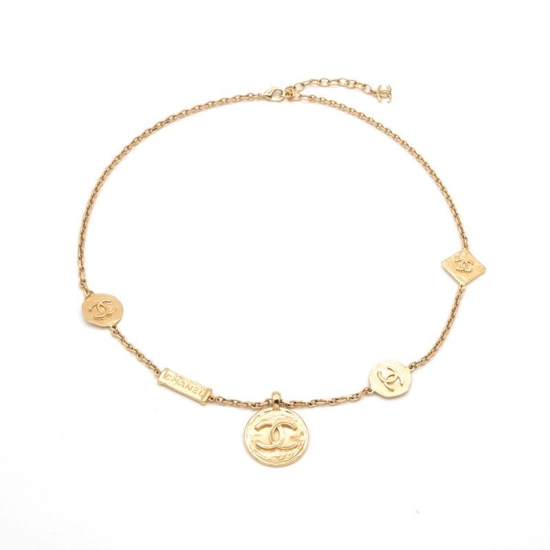 Chanel Necklace Pendant Choker Gold CC Logo Plate