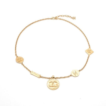 Chanel Necklace Pendant Choker Gold CC Logo Plate