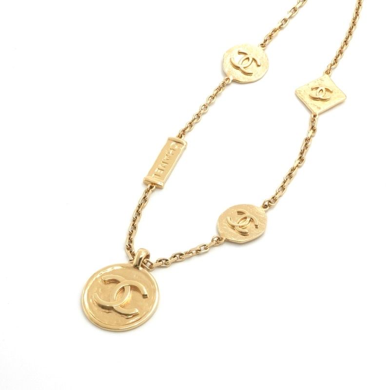 Chanel Necklace Pendant Choker Gold CC Logo Plate