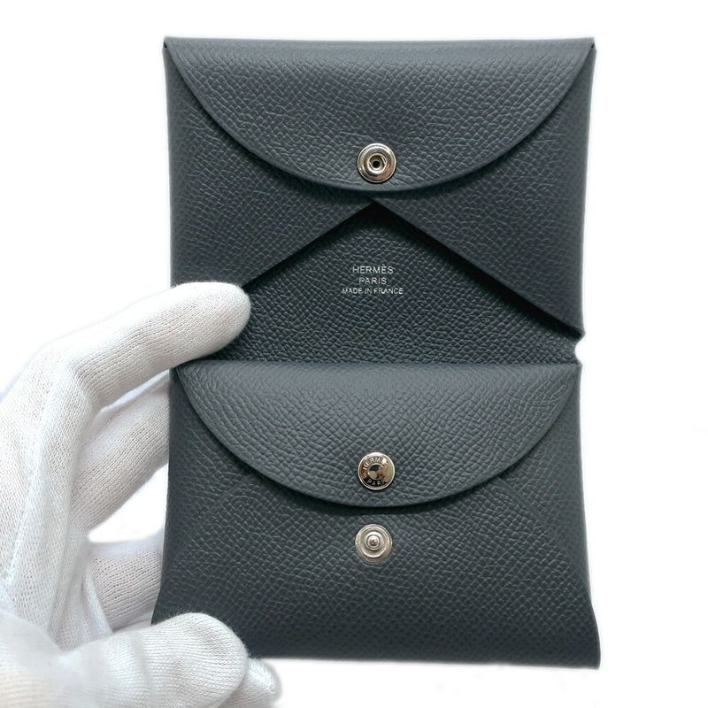 Hermes Calvi Duo Ardoise Gray Epsom Card Case