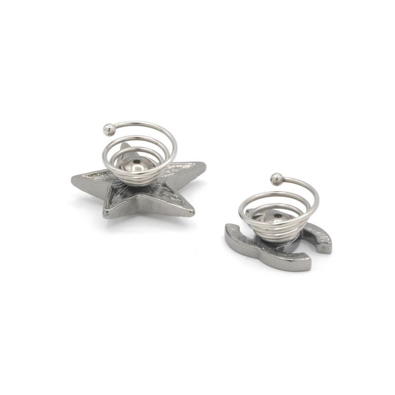 Chanel Hair Silver CC Logo Rhinestone Star Clip Set of 2