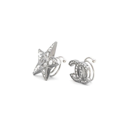 Chanel Hair Silver CC Logo Rhinestone Star Clip Set of 2