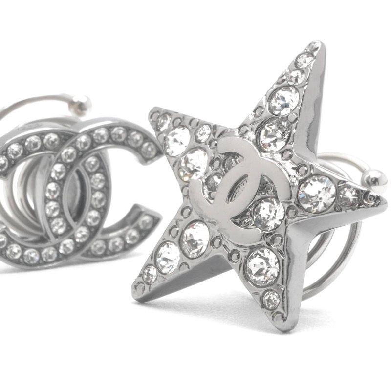 Chanel Hair Silver CC Logo Rhinestone Star Clip Set of 2