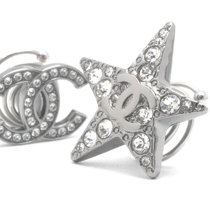 Chanel Hair Silver CC Logo Rhinestone Star Clip Set of 2