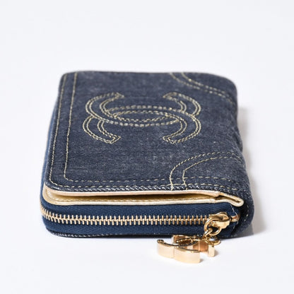 Chanel CC Logo Round Wallet Blue Denim Leather Gold — view 5