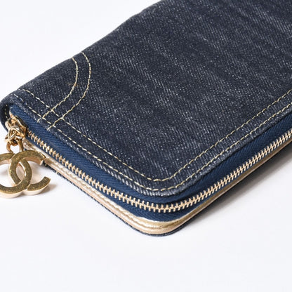 Chanel CC Logo Round Wallet Blue Denim Leather Gold — view 8