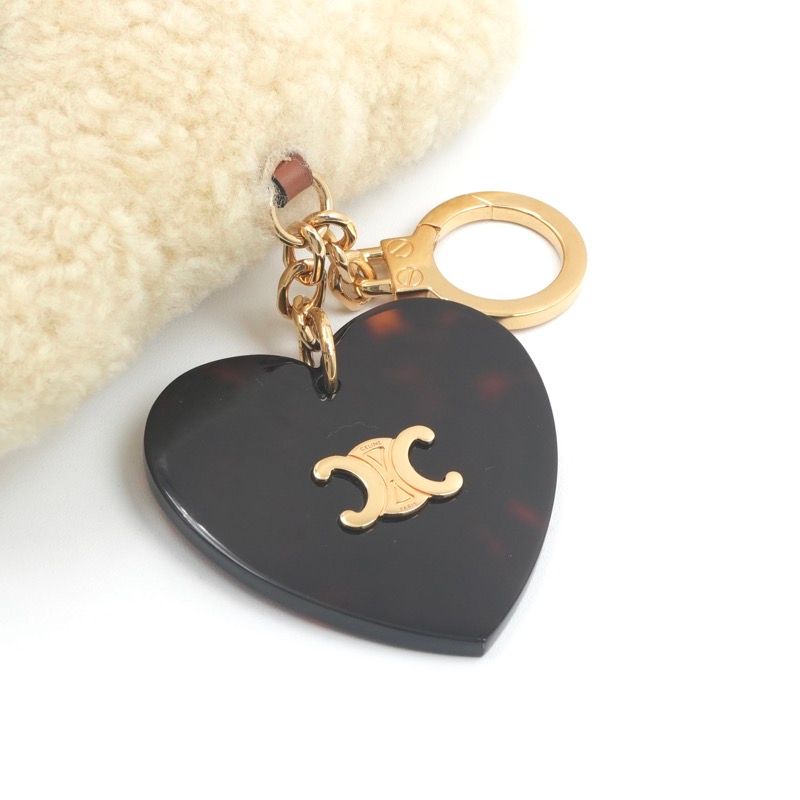 Celine Key Case Key Beige Brown Gold Triomphe Pom Charm