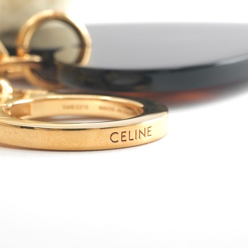 Celine Key Case Key Beige Brown Gold Triomphe Pom Charm