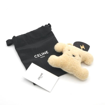 Celine Key Case Key Beige Brown Gold Triomphe Pom Charm