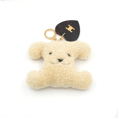 Celine Key Case Key Beige Brown Gold Triomphe Pom Charm
