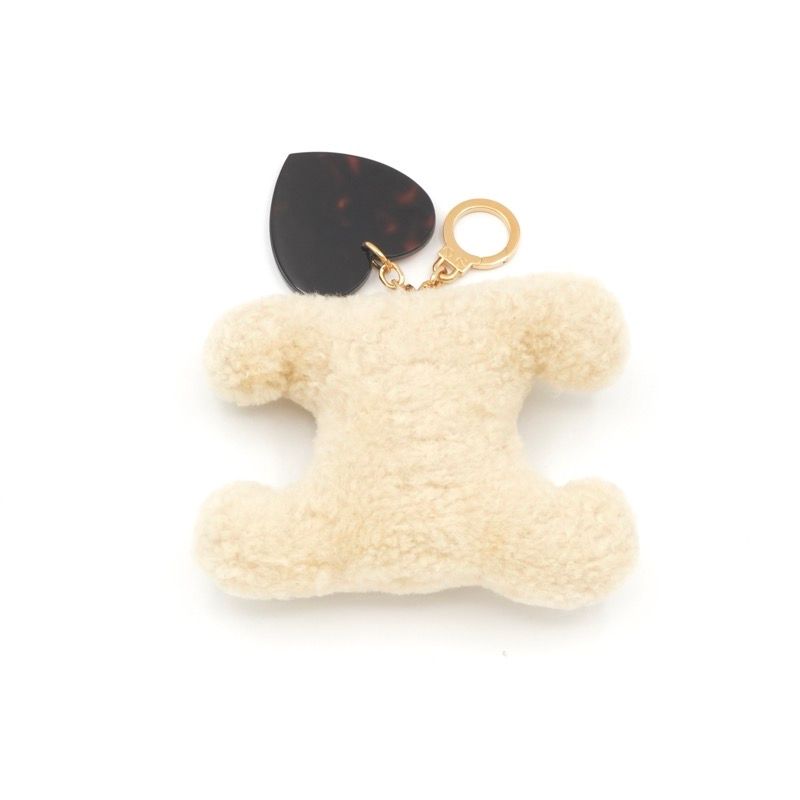Celine Key Case Key Beige Brown Gold Triomphe Pom Charm