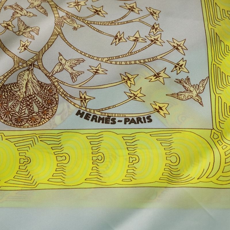 Hermes Carre 90 Wood Legend Silk Scarf Light Blue