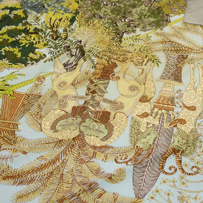 Hermes Carre 90 Wood Legend Silk Scarf Light Blue
