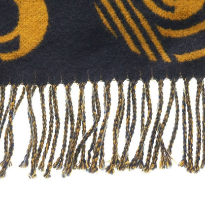 Hermes Dore Buckle Cashmere Fringe Scarf Orange Navy