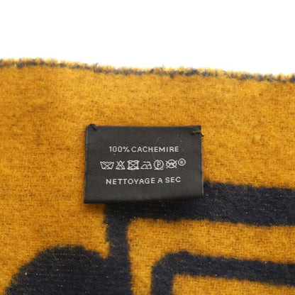 Hermes Dore Buckle Cashmere Fringe Scarf Orange Navy
