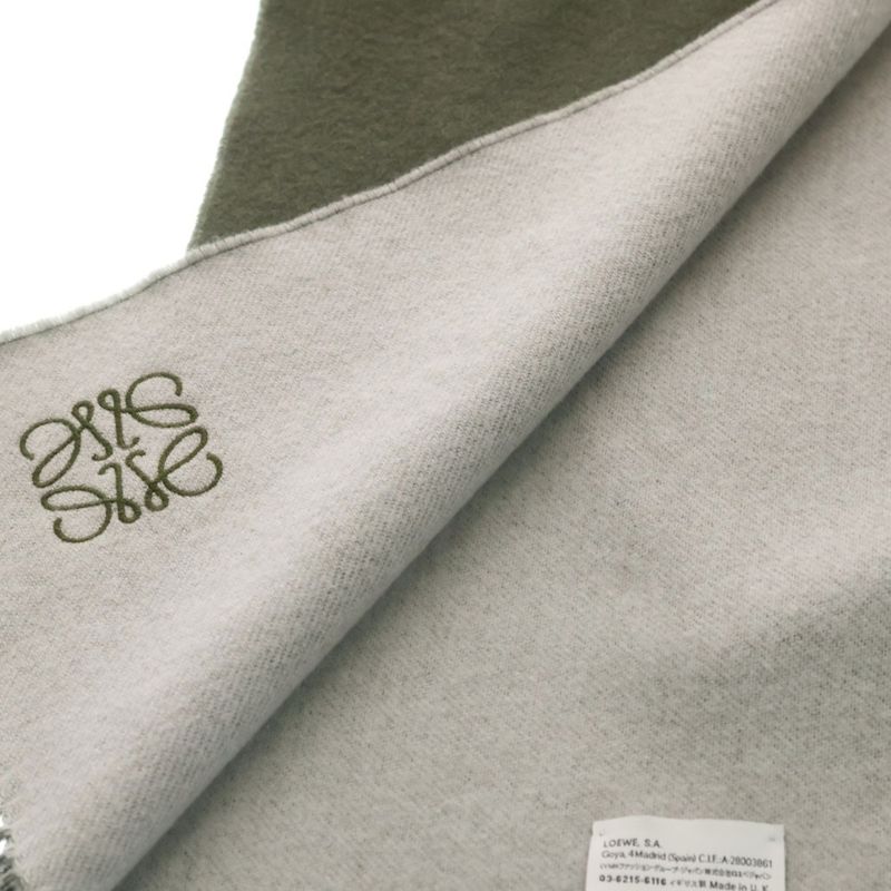 Loewe Anagram Fringe Shawl Scarf Green Gray Cashmere