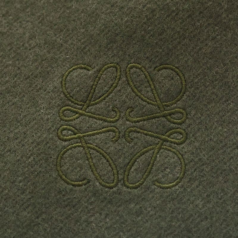 Loewe Anagram Fringe Shawl Scarf Green Gray Cashmere