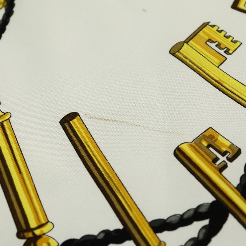Hermes Carre 90 les Cles Key Motif Black Silk Scarf White