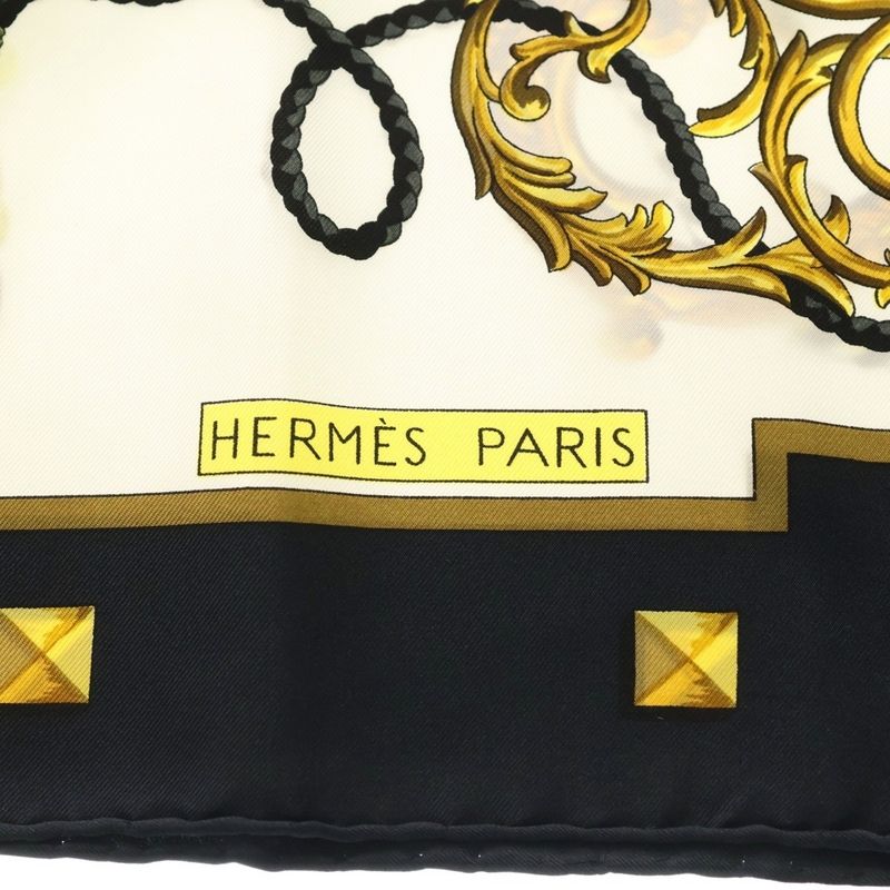 Hermes Carre 90 les Cles Key Motif Black Silk Scarf White