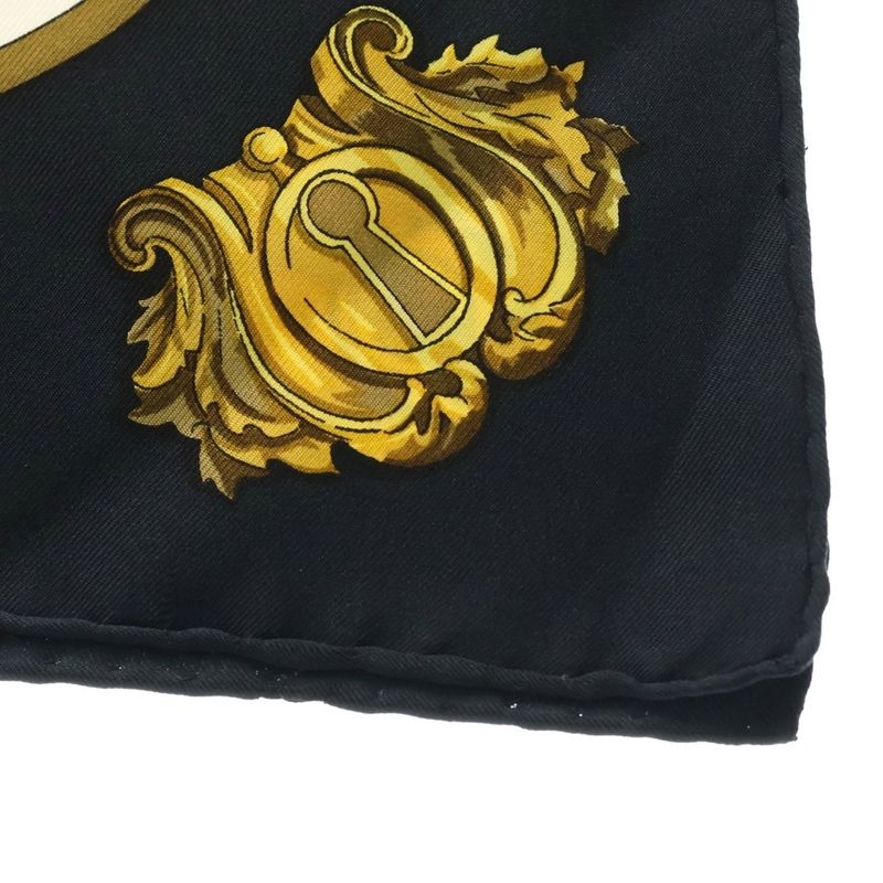 Hermes Carre 90 les Cles Key Motif Black Silk Scarf White