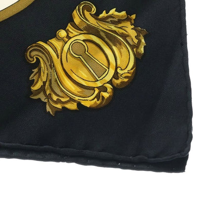 Hermes Carre 90 les Cles Key Motif Black Silk Scarf White