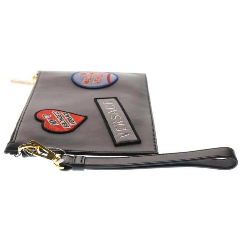 Versace Clutch Patch Logo Black Leather