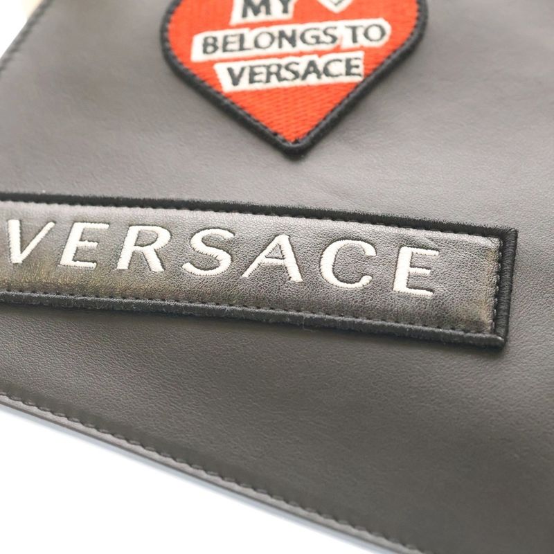 Versace Clutch Patch Logo Black Leather