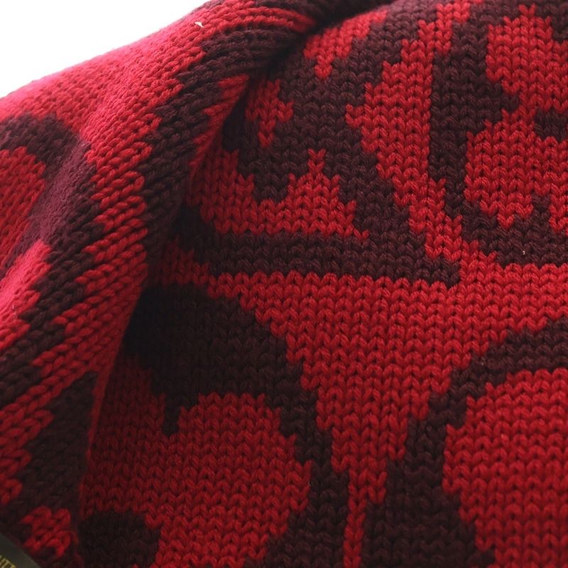 Louis Vuitton Echarpe Grand Floor Monogram Wool Fringe Scarf Red
