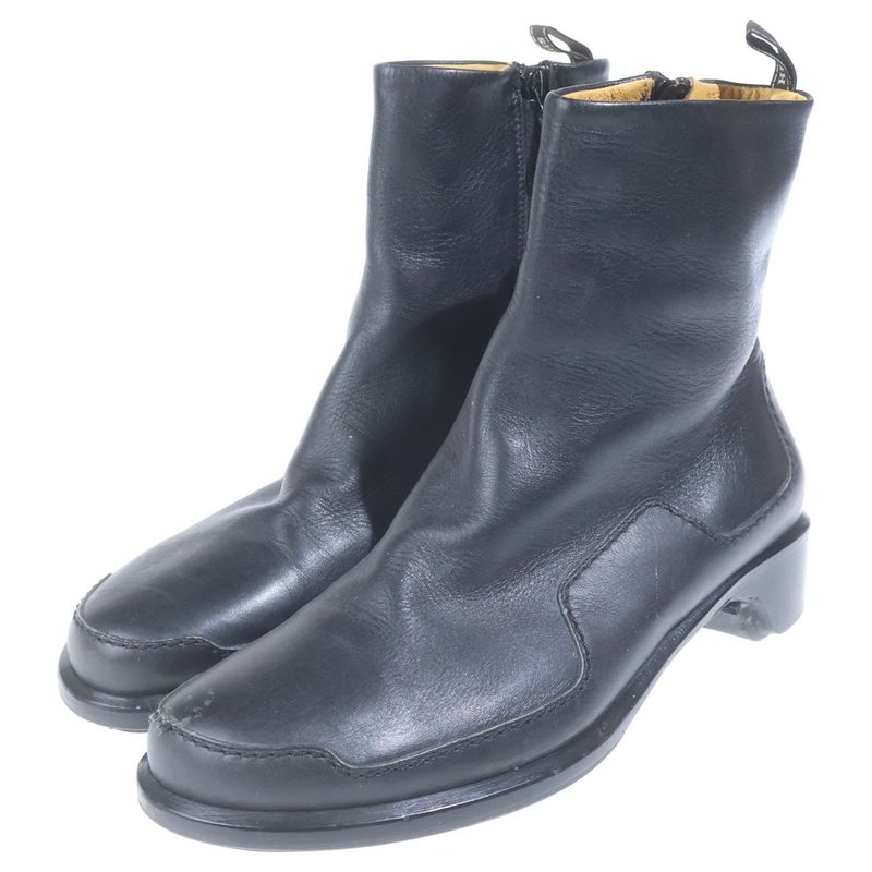Hermes Side Zip Leather Short Boots Black
