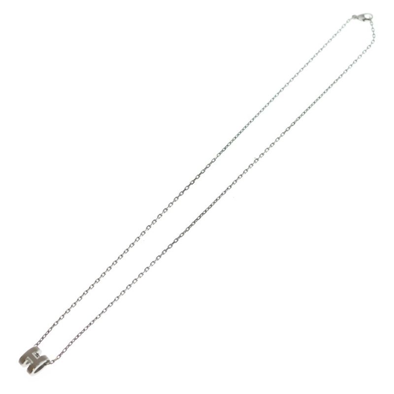 Hermes Mini Pop Logo Necklace Silver Beige Silver-beige