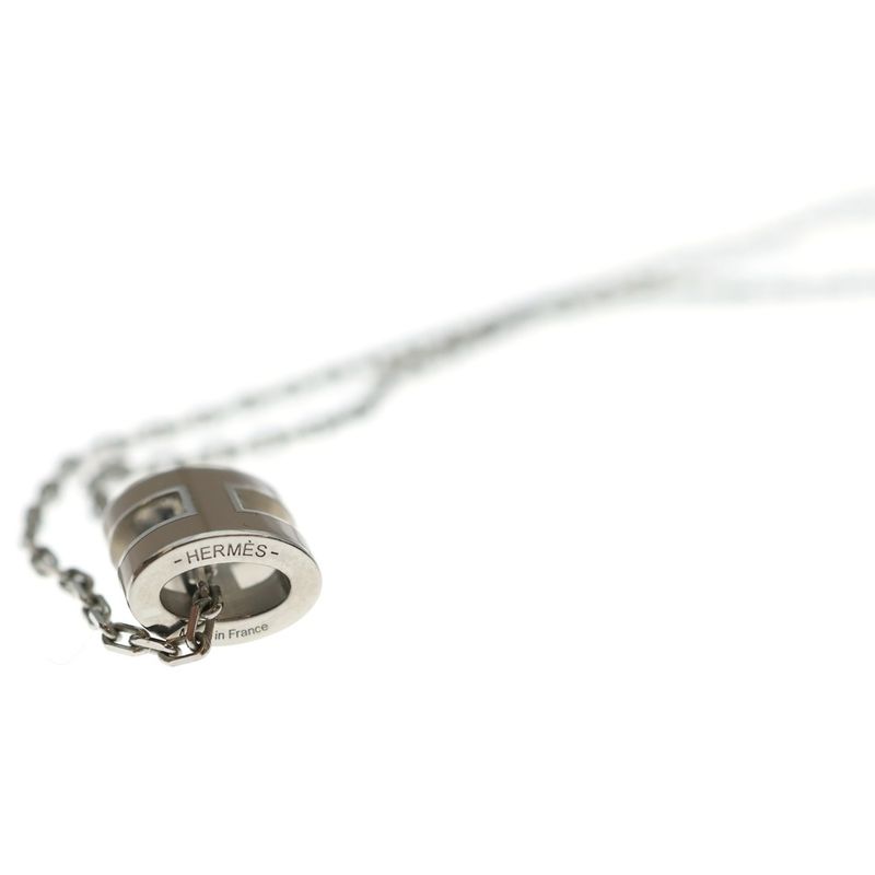 Hermes Mini Pop Logo Necklace Silver Beige Silver-beige