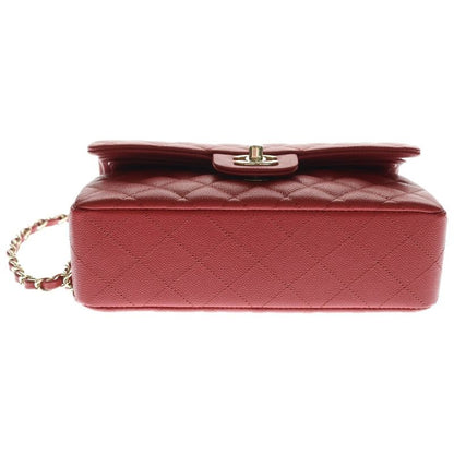Chanel Quilted 23 CC Logo Caviar Leather Double Flap Chain Shoulder Bag Red