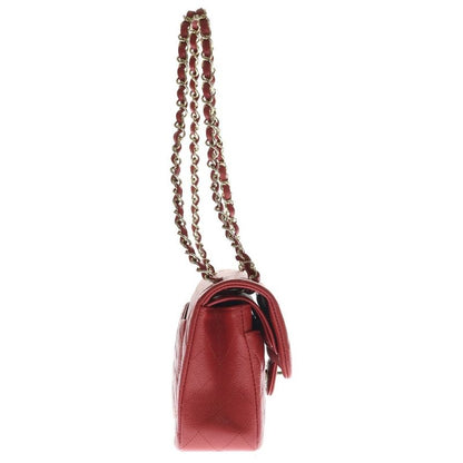 Chanel Quilted 23 CC Logo Caviar Leather Double Flap Chain Shoulder Bag Red
