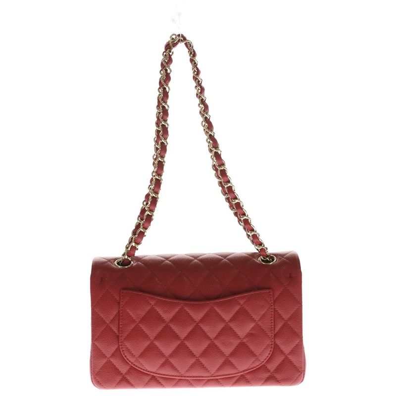 Chanel Quilted 23 CC Logo Caviar Leather Double Flap Chain Shoulder Bag Red