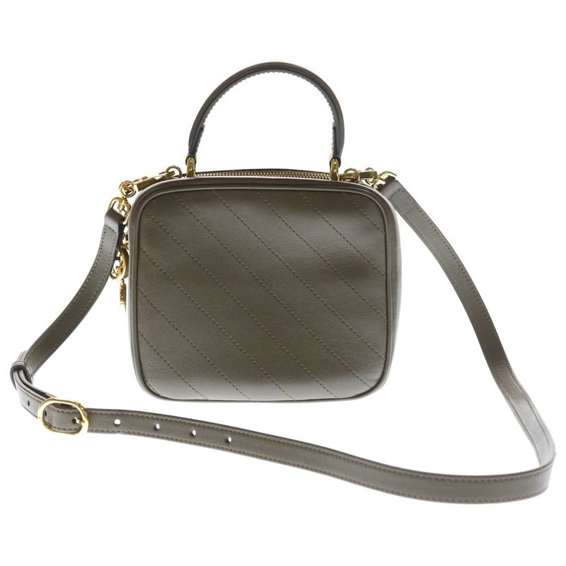 Gucci Blondie Top Handle Shoulder Bag Brown Beige Leather Gold