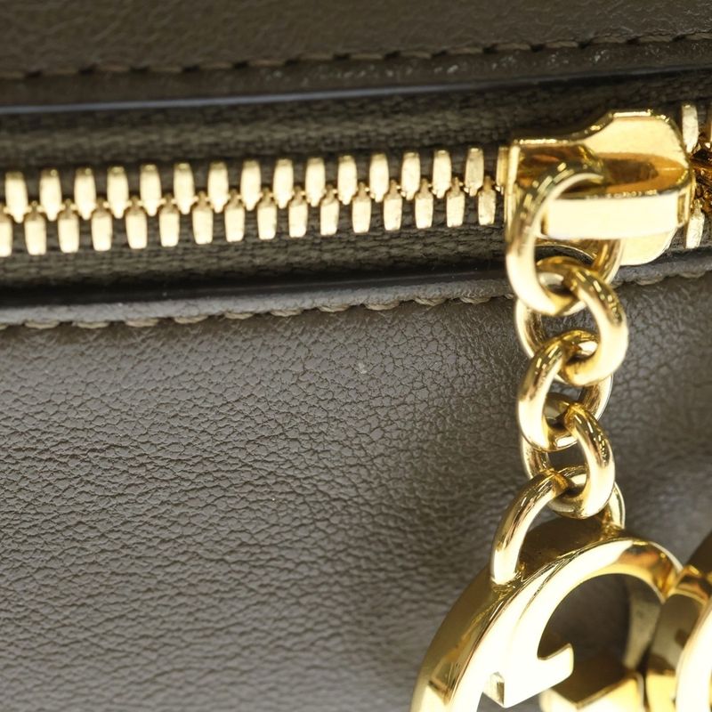 Gucci Blondie Top Handle Shoulder Bag Brown Beige Leather Gold