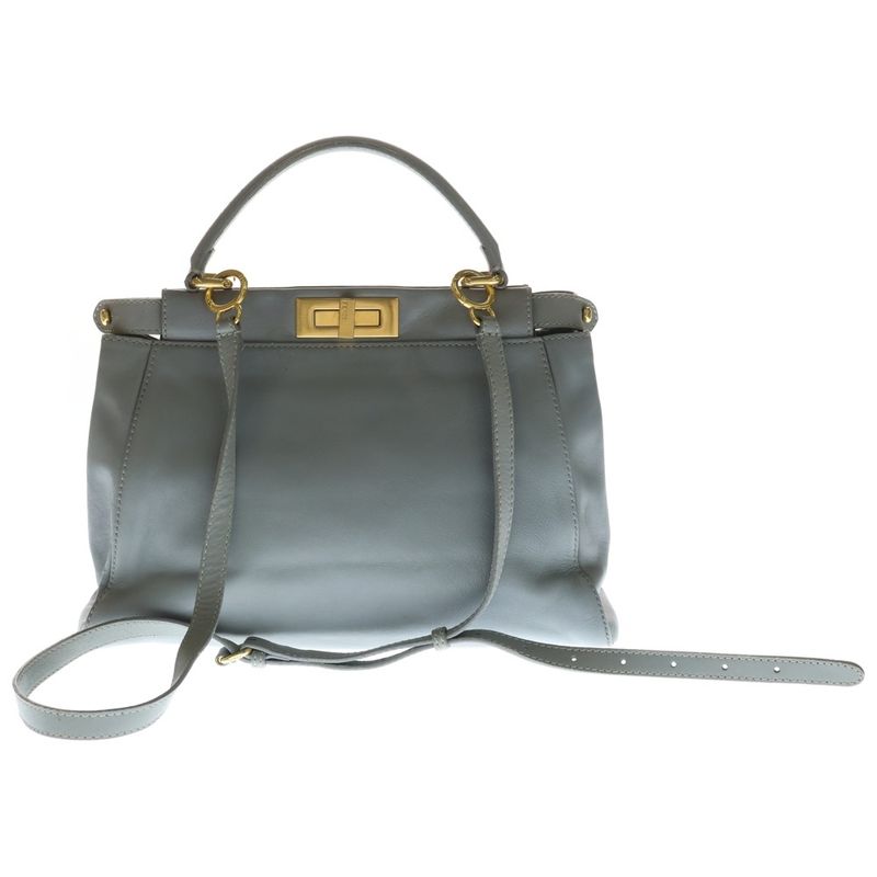 Fendi Peekaboo 2-Way Shoulder Bag Light Blue Leather Gold