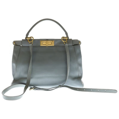 Fendi Peekaboo 2-Way Shoulder Bag Light Blue Leather Gold