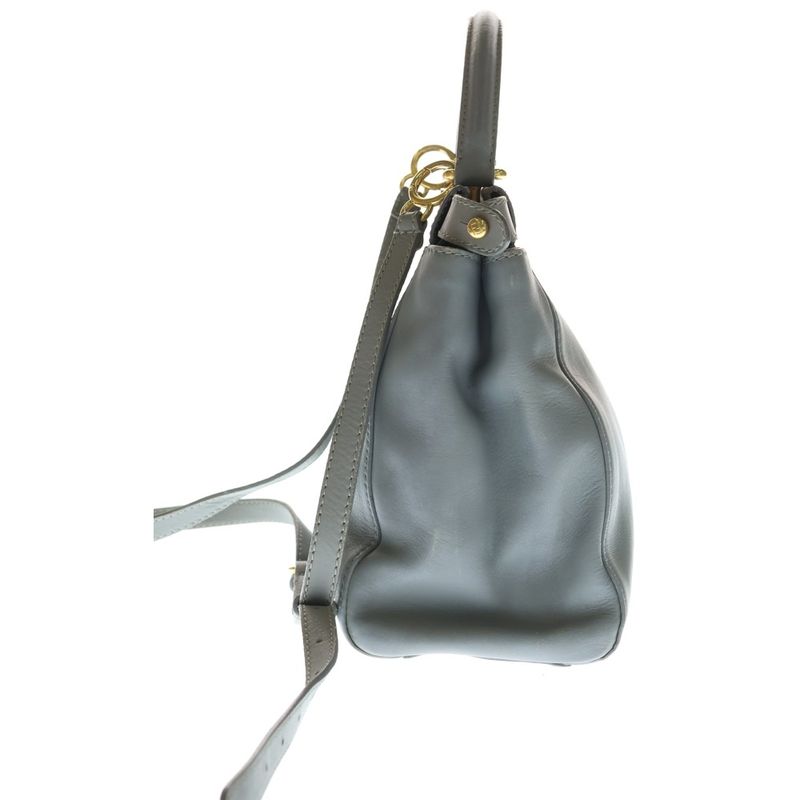 Fendi Peekaboo 2-Way Shoulder Bag Light Blue Leather Gold