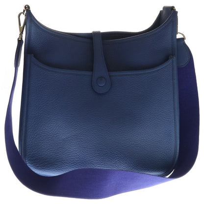 Hermes Evelyne PM Taurillon Clemence Shoulder Bag Blue Leather