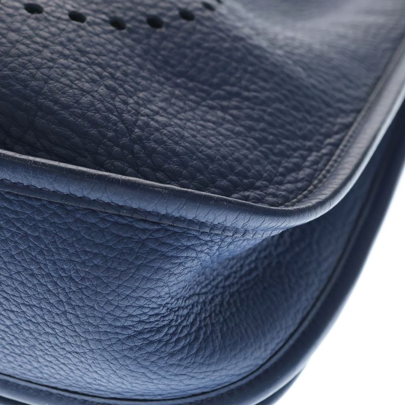 Hermes Evelyne PM Taurillon Clemence Shoulder Bag Blue Leather